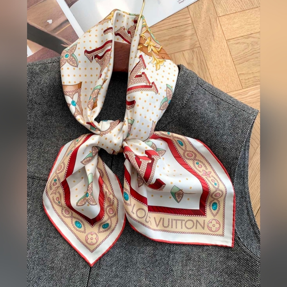 Cream and Red Silk Scarf